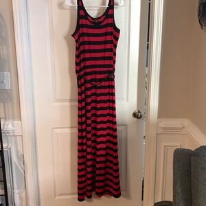 Fever Fuchsia w/ Black Strip Sleeveless Maxi Dress Women’s Size Small